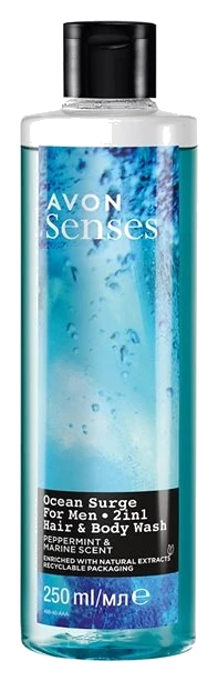 Gel de duș 2 în 1 Avon Senses Ocean Surge pentru păr și corp, 250 ml