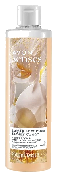Cremă de duș Avon Senses Simply Luxurious cu piersică albă și orhidee de vanilie, 250 ml