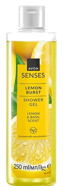 Gel de duș Avon Senses Lemon Burst cu lămâie și busuioc, 250 ml